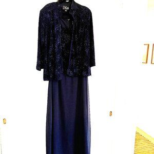 Alex Evenings Woman Navy Formal Maxi Sleeveless Dress & 3/4 Sleeve Jacket Set Si